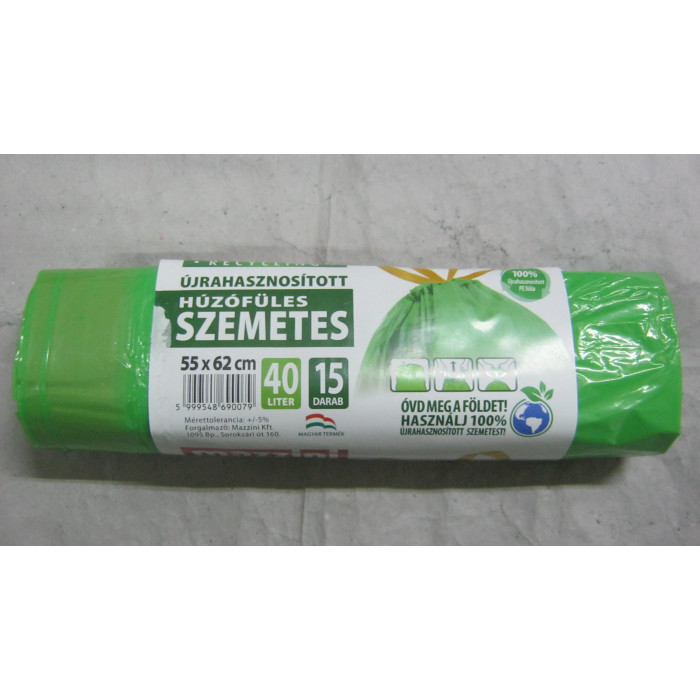Szemeteszsák 40L 15Db 55X62Cm Zárószalag Mazzi